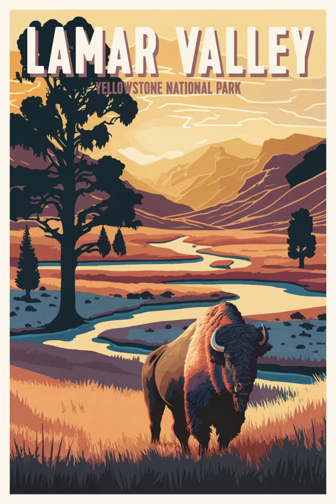 Lamar Valley Bison by thomas chedeville — canvas wall art