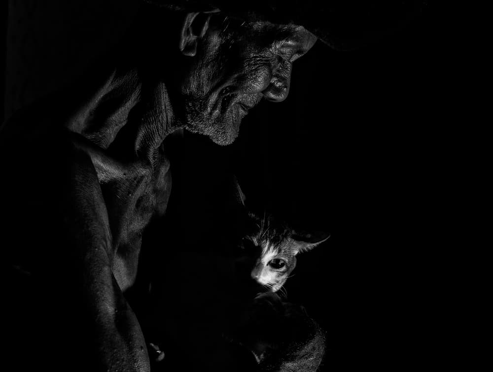 Old Man And Cat by Andi Halil — canvas wall art