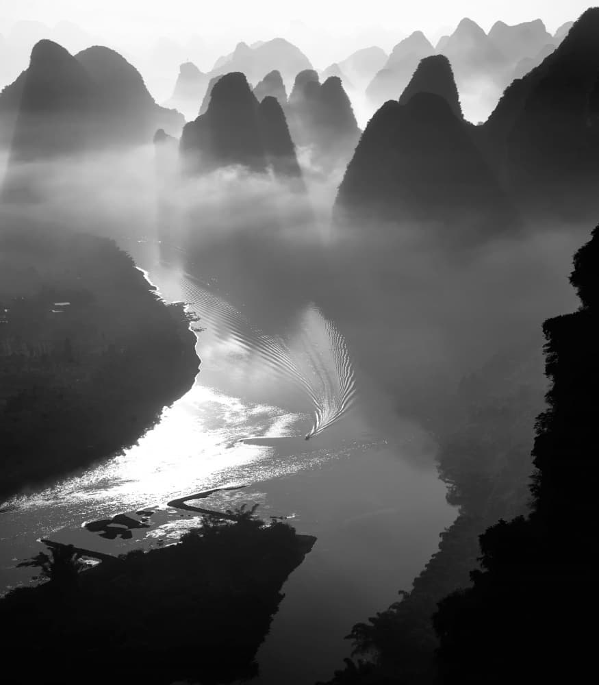 The boat in Li River by Fabrizio Massetti — canvas wall art