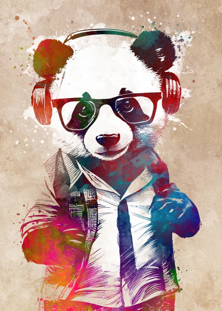 Hipster Panda Music by Justyna Jaszke — canvas wall art