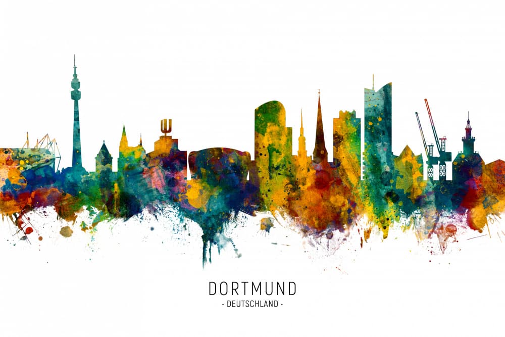 Colorful Dortmund Skyline by Michael Tompsett — canvas wall art