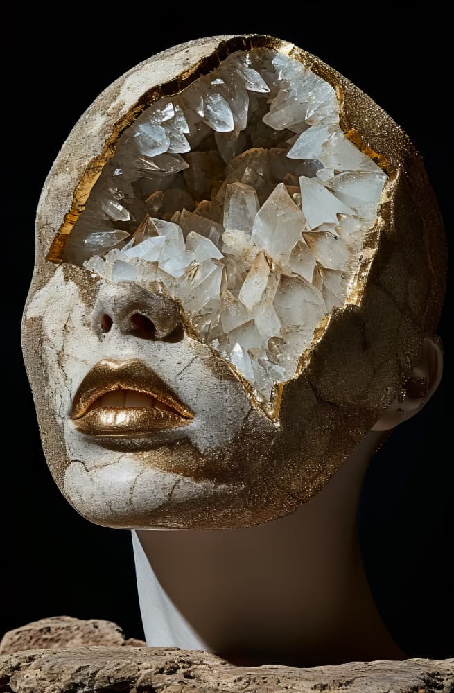 Golden Geode Head by Bilge Paksoylu — canvas wall art