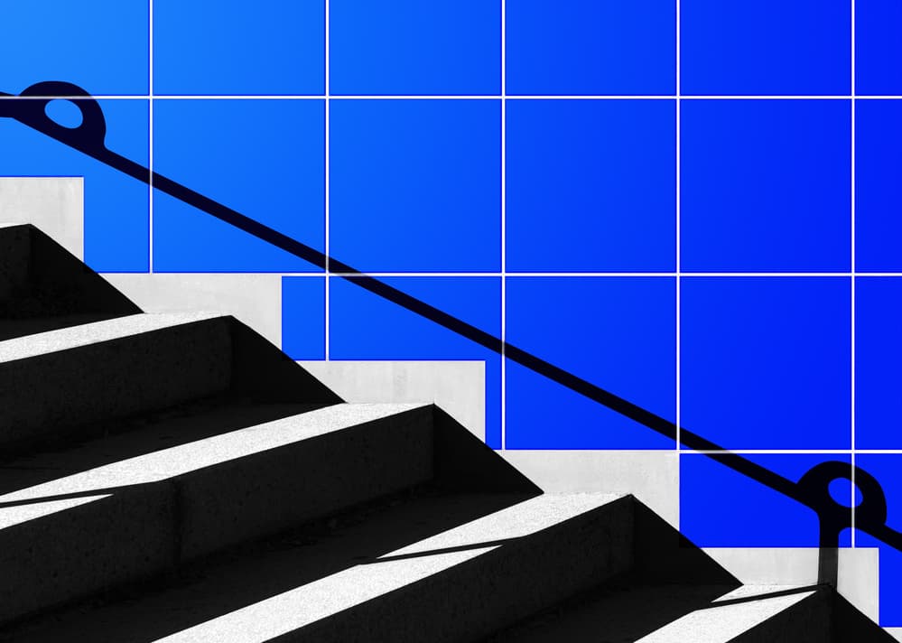 Geometric Blue Stairs by Marc Huybrighs — canvas wall art