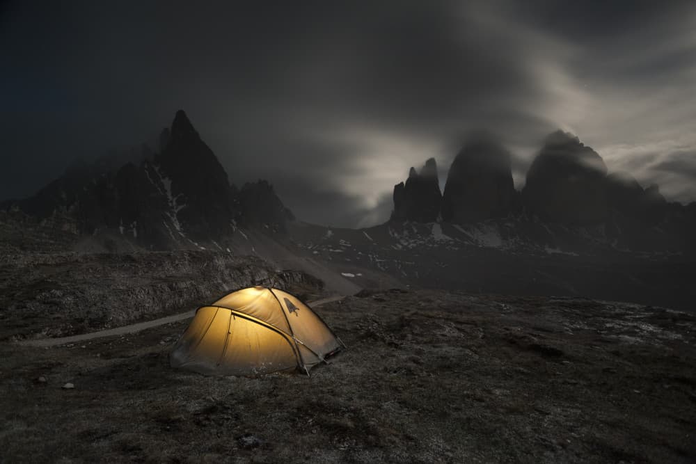 Illuminated Mountain Tent by Karol Nienartowicz — canvas wall art