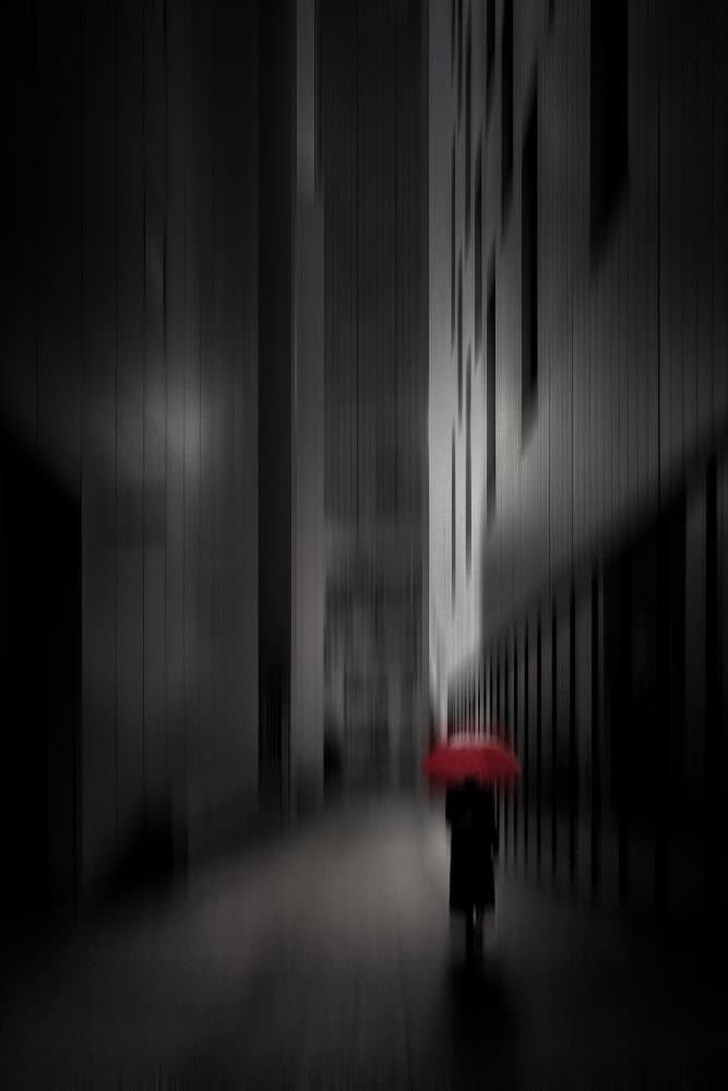 Rainy City Red Umbrella by Masami Kondo — canvas wall art