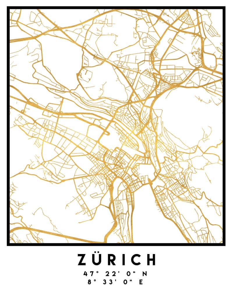 Zurich Gold City Map by Emiliano Deificus — canvas wall art
