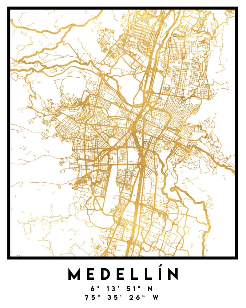 Medellín Gold City Map by Emiliano Deificus — canvas wall art