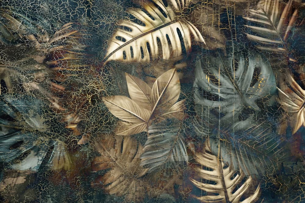 Golden Jungle Leaves by Rafal Kulik — canvas wall art
