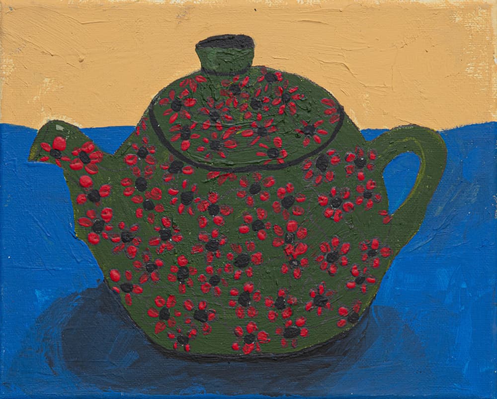 Green Floral Teapot Still Life by Dale Hefer — canvas wall art