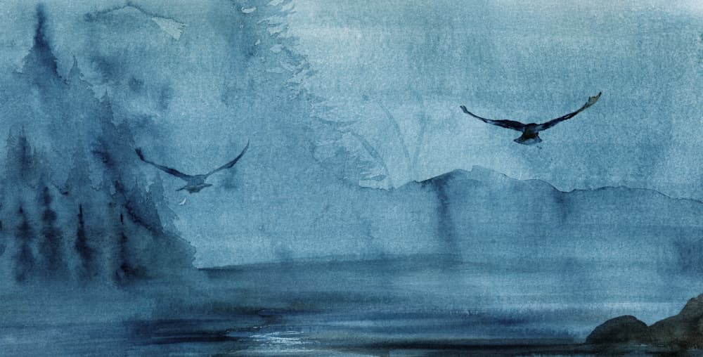 Birds in Blue Mist by RodMacIver — canvas wall art