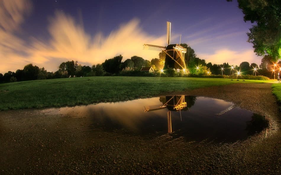 Glowing Windmill Reflection by Ricky Siegers — canvas wall art