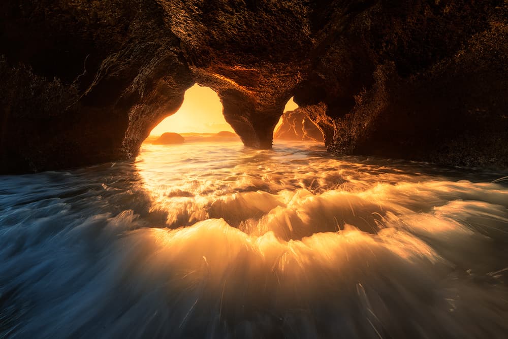 Golden Cave Waves by Jingshu Zhu — canvas wall art