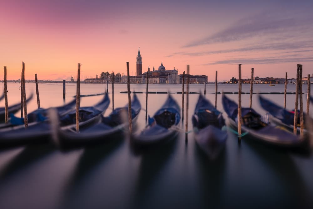 Venice Gondolas Pink Dawn by Tony Xu — canvas wall art
