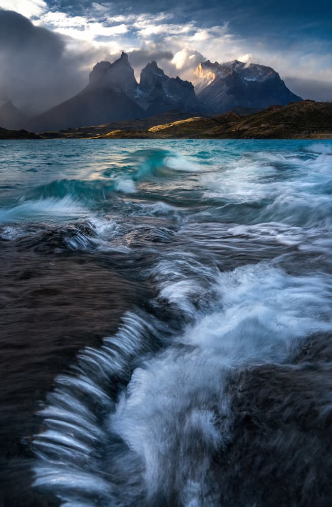 Majestic Mountain Lake Waves by Ye Naing Wynn — canvas wall art