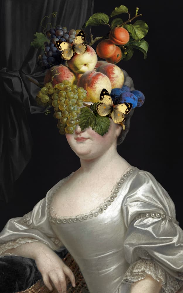 Surreal Fruit Headdress by Marja van den Hurk — canvas wall art