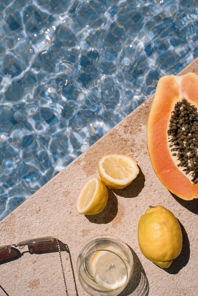 Sunny Poolside Fruits by Henrike Schenk — canvas wall art