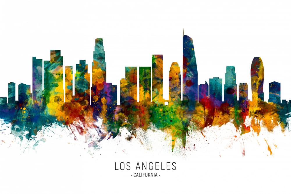 Los Angeles Watercolor Skyline by Michael Tompsett — canvas wall art