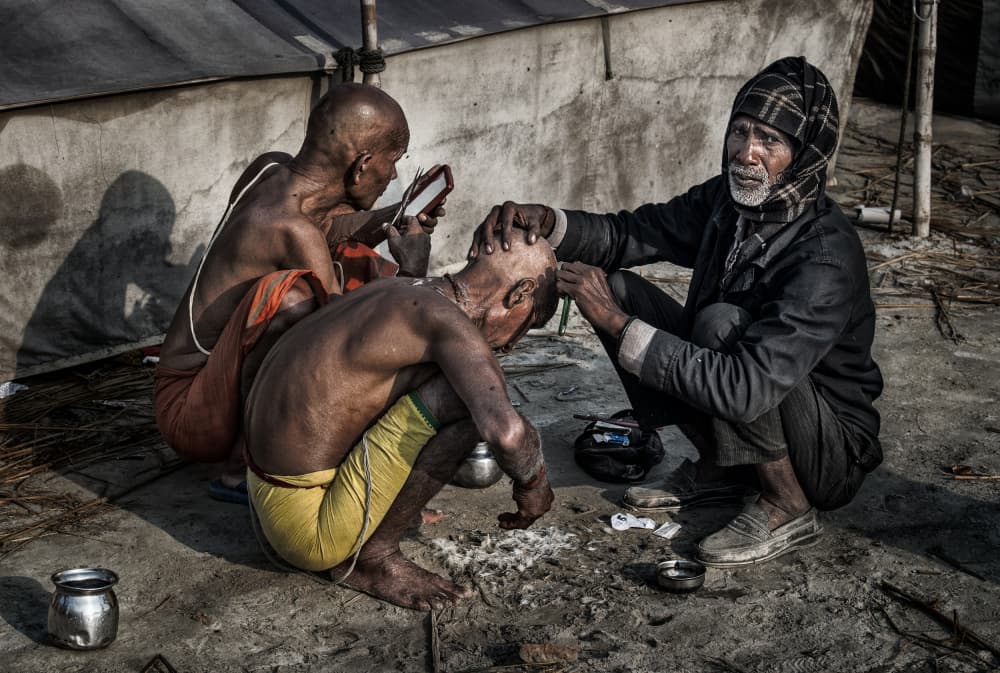 Sadhus Shaving Ritual by Joxe Inazio Kuesta Garmendia — canvas wall art