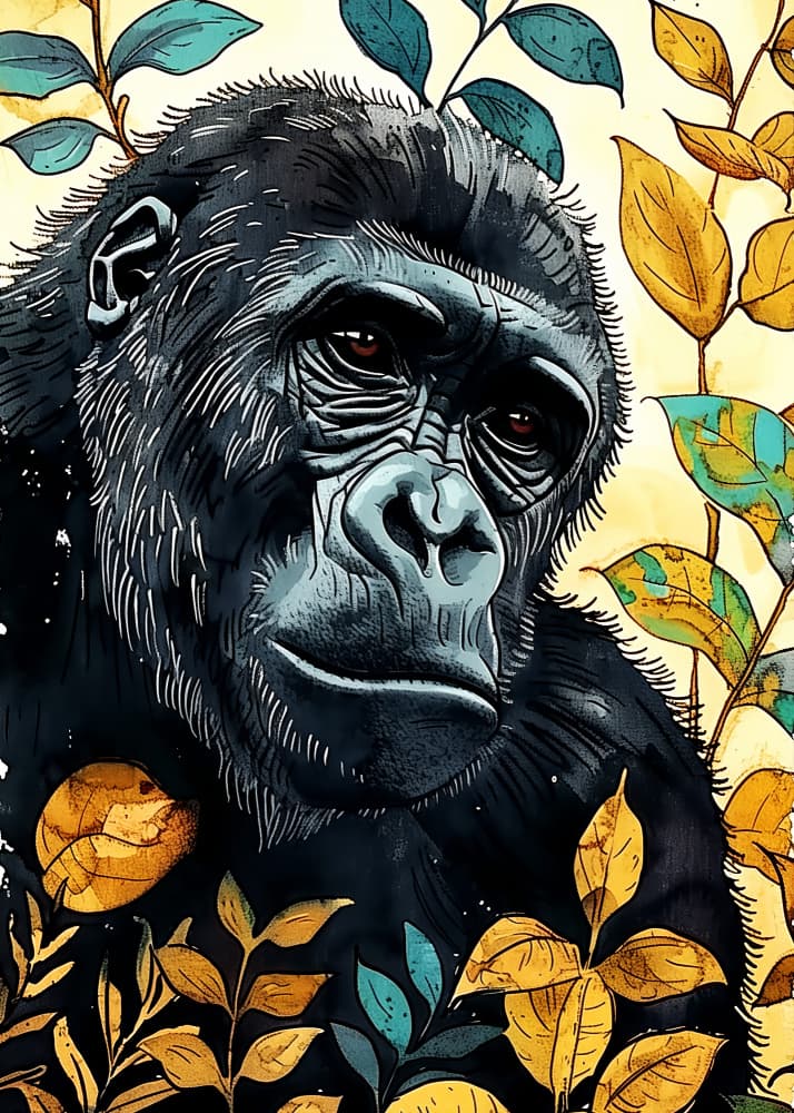 Jungle Gorilla Serenity by Justyna Jaszke — canvas wall art