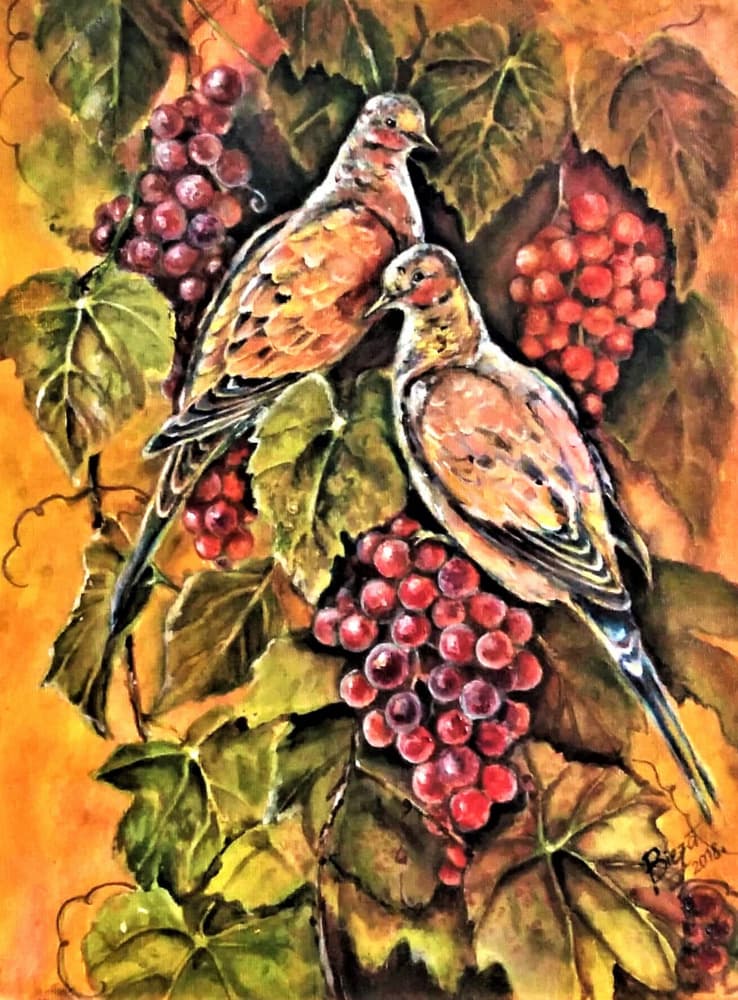 Autumn Doves And Grapes by Anda Bieza — canvas wall art