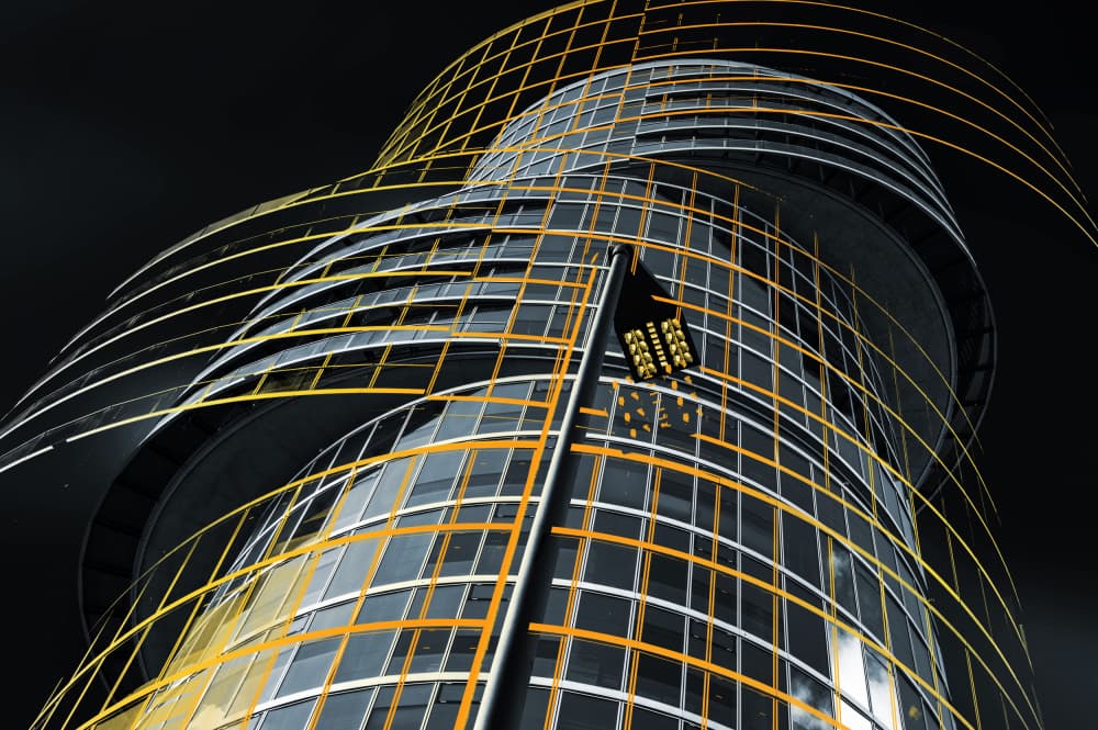 Futuristic Grid Skyscraper by Erhard Batzdorf — canvas wall art