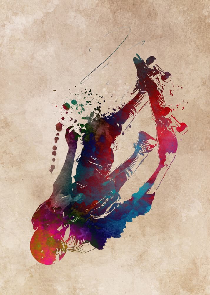 Vibrant Skateboard Action by Justyna Jaszke — canvas wall art