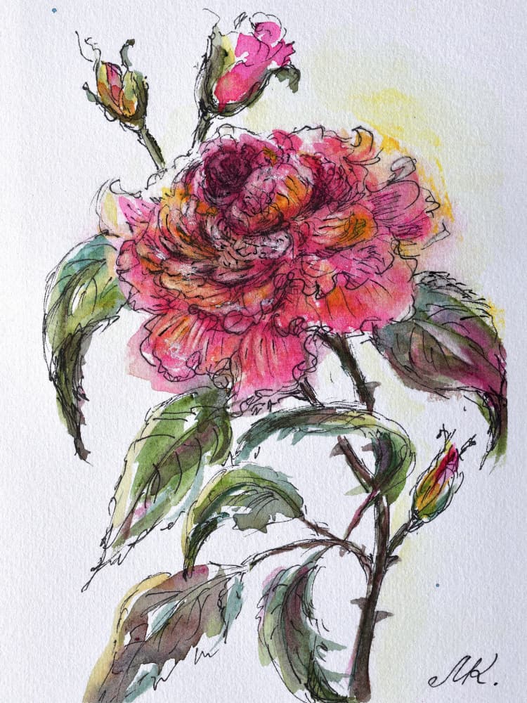 Watercolor Rose Bloom by Marina Kozyr — canvas wall art