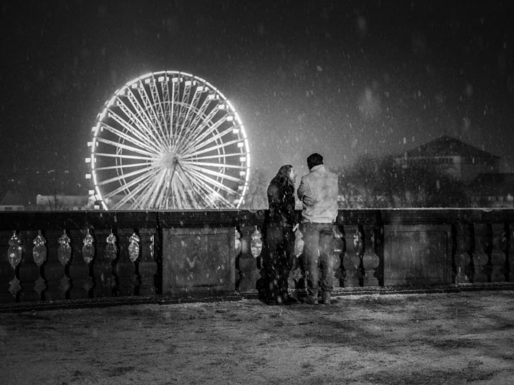 Snowy Night Ferris Wheel by Eiji Yamamoto — canvas wall art