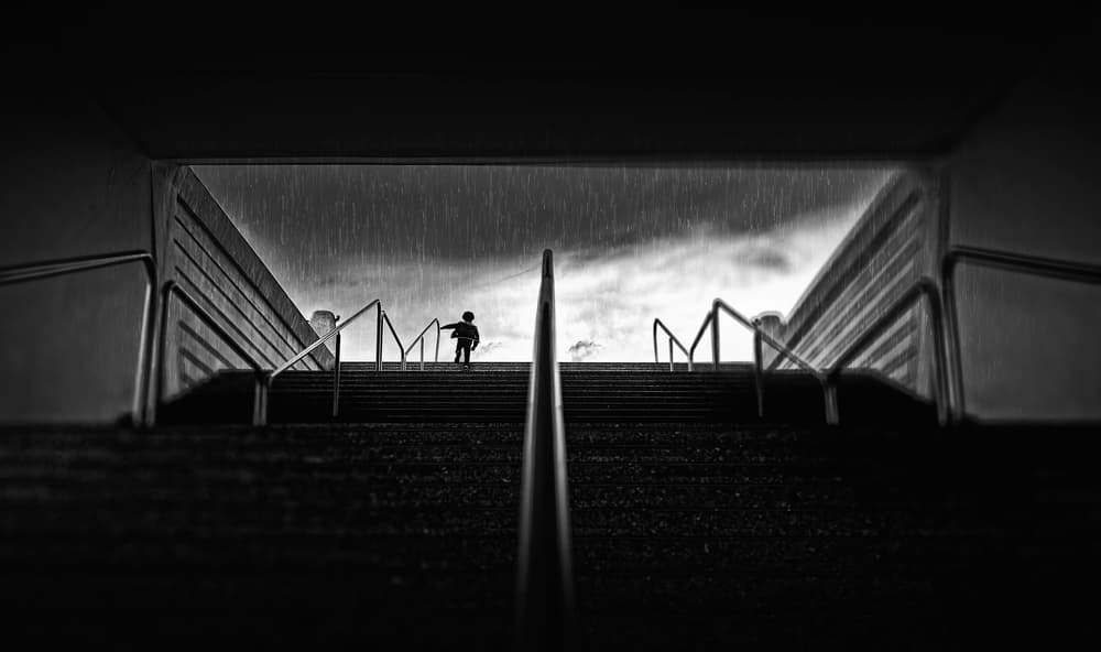 Child's Rainy Ascent by Wim Schuurmans — canvas wall art