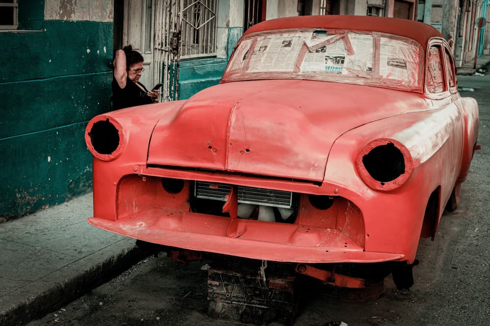 Classic Red Car Restoration Project by Andy Bauer — canvas wall art