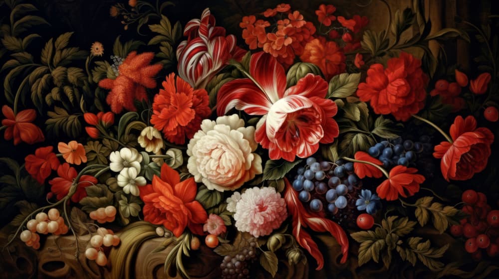 Baroque Floral Still Life by Bilge Paksoylu — canvas wall art