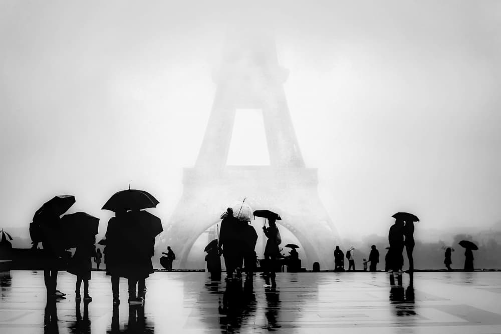 Rainy Eiffel Silhouettes by Ciupureanu Dan — canvas wall art