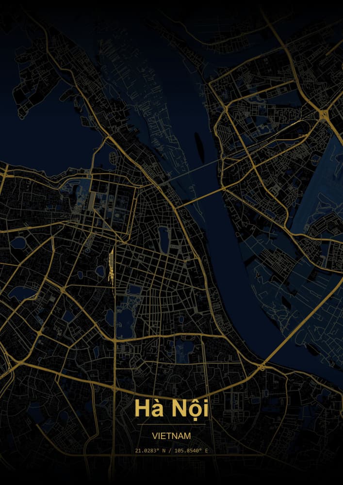 Hanoi Golden Night Map by HUGO — canvas wall art
