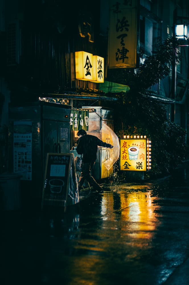 Rainy Street Reflections by Yuzo Fujii — canvas wall art