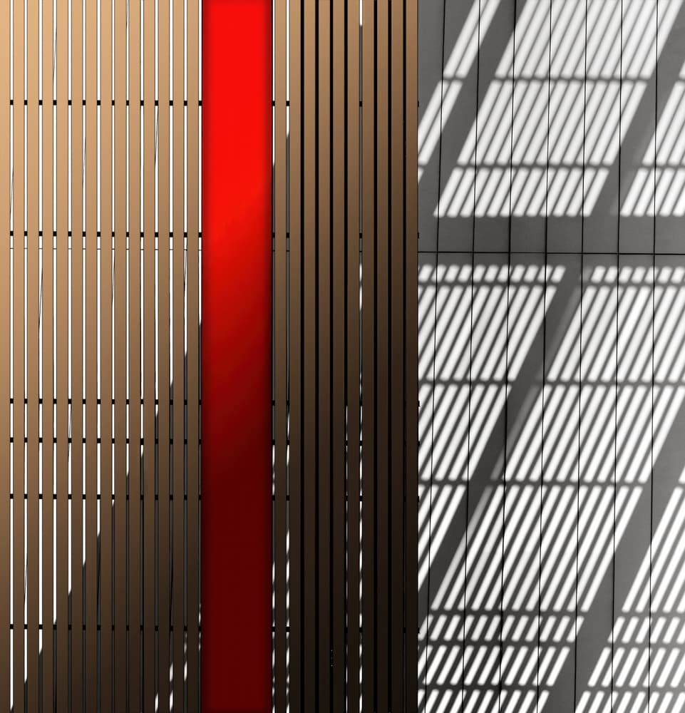 Red Stripe Shadow Play by Tomasz Buczkowski ( Tomush ) — canvas wall art