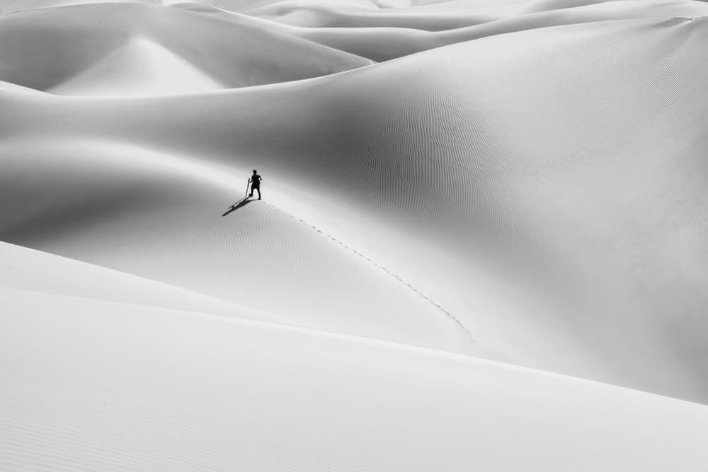 Lone Figure Desert Dunes by Hamid Jamshidian — canvas wall art