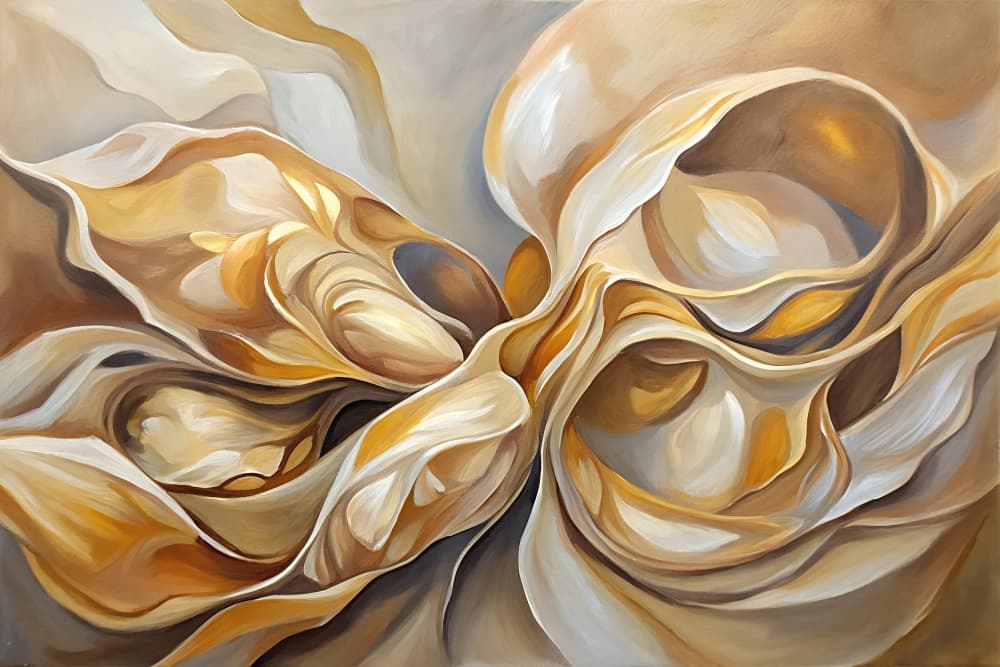 Golden Flowing Forms by Miguel Bruzual — canvas wall art