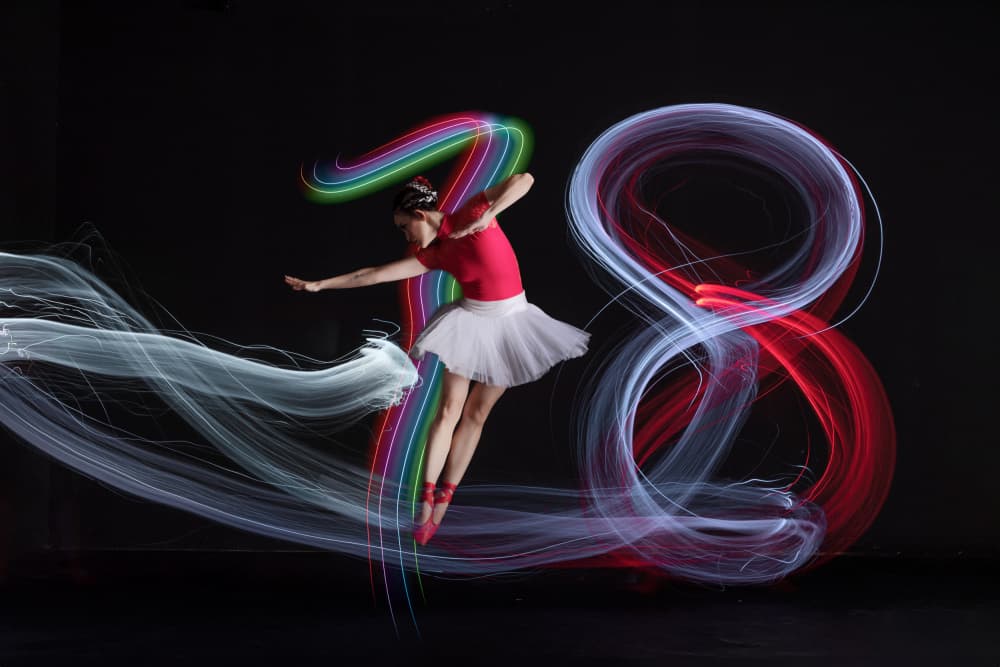 Vibrant Ballerina Light Trails by Lisdiyanto Suhardjo — canvas wall art