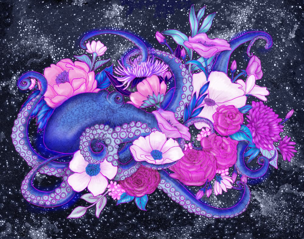 Celestial Octopus Blooms by EC Mazur — canvas wall art