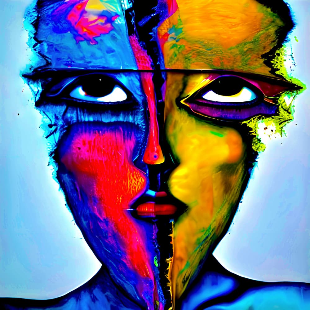 Vibrant Abstract Face by mnemonixART — canvas wall art