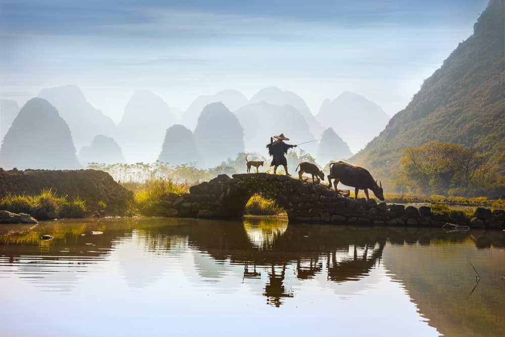 Misty Mountains Stone Bridge by Istvan Kadar — canvas wall art