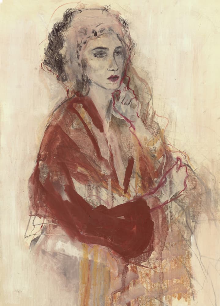 Pensive Woman In Red by Ute Rathmann — canvas wall art