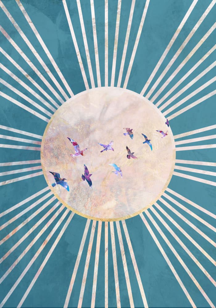 Sun birds turquoise by Sarah Manovski — canvas wall art