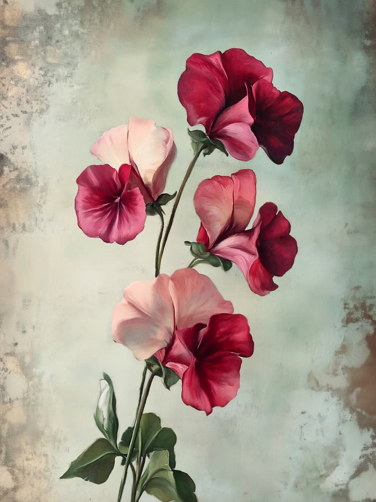 Vintage Sweet Pea Flowers by Annika Persson — canvas wall art