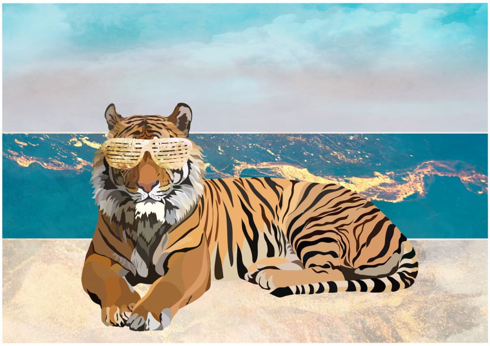 Chill Tiger Beach by Sarah Manovski — canvas wall art