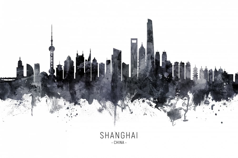 Shanghai Ink Silhouette by Michael Tompsett — canvas wall art