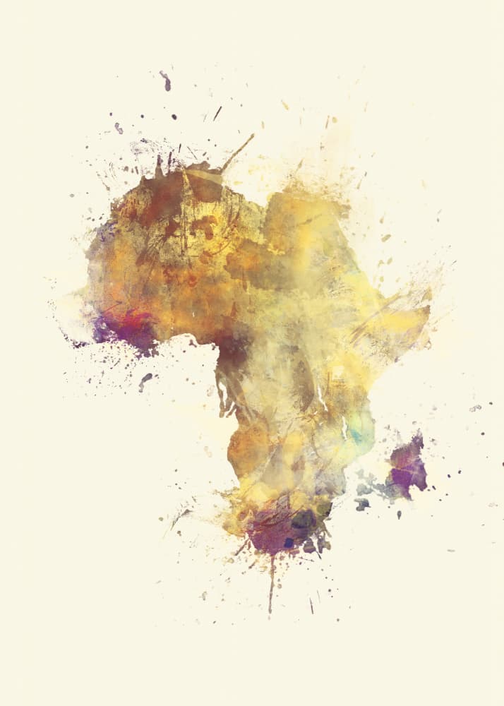 Vibrant Africa Watercolor Map by Justyna Jaszke — canvas wall art