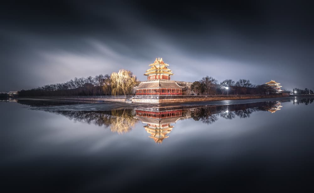 Forbidden City Night Reflection by Ran Shen — canvas wall art