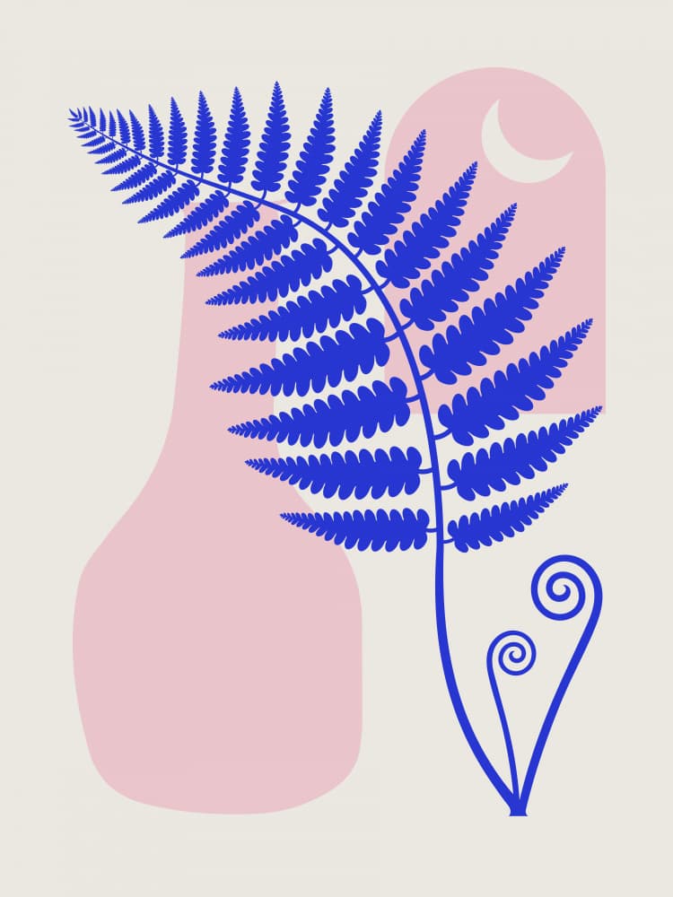 Blue Fern and Moon by Little Dean — canvas wall art