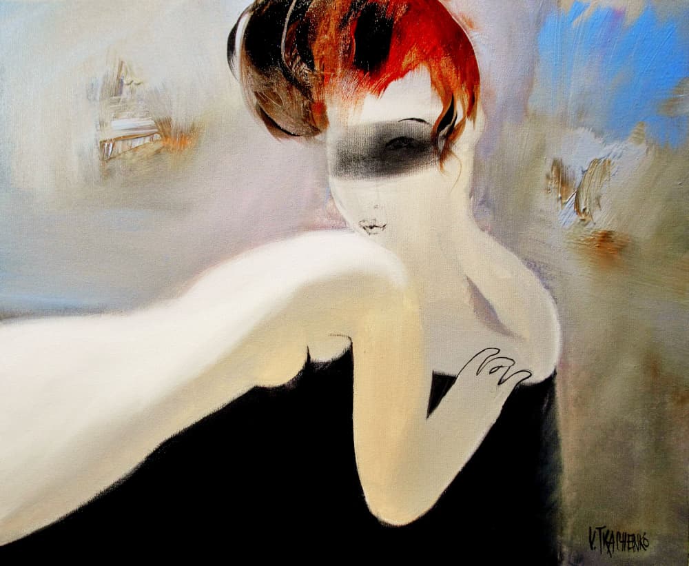 Red Haired Blindfold Portrait by Victor Tkachenko — canvas wall art